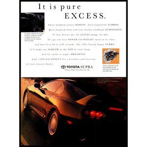 1995 Toyota Supra Turbo Sports Car Vintage Print Ad Taillights Interior Wall Art